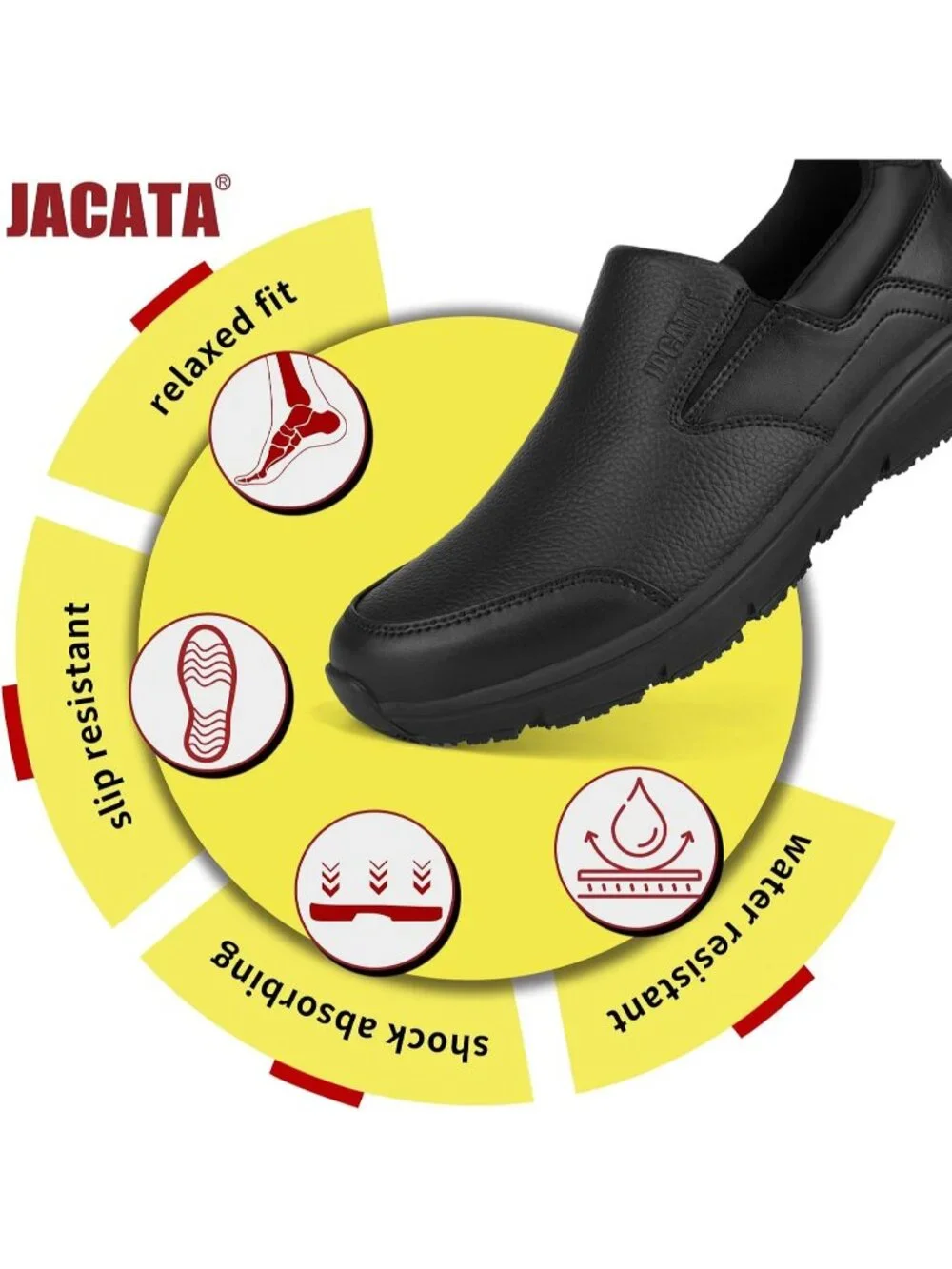 Jacata Men's Black Faux Leather Slip On Water Resistant Non Slip Walk Sneakers